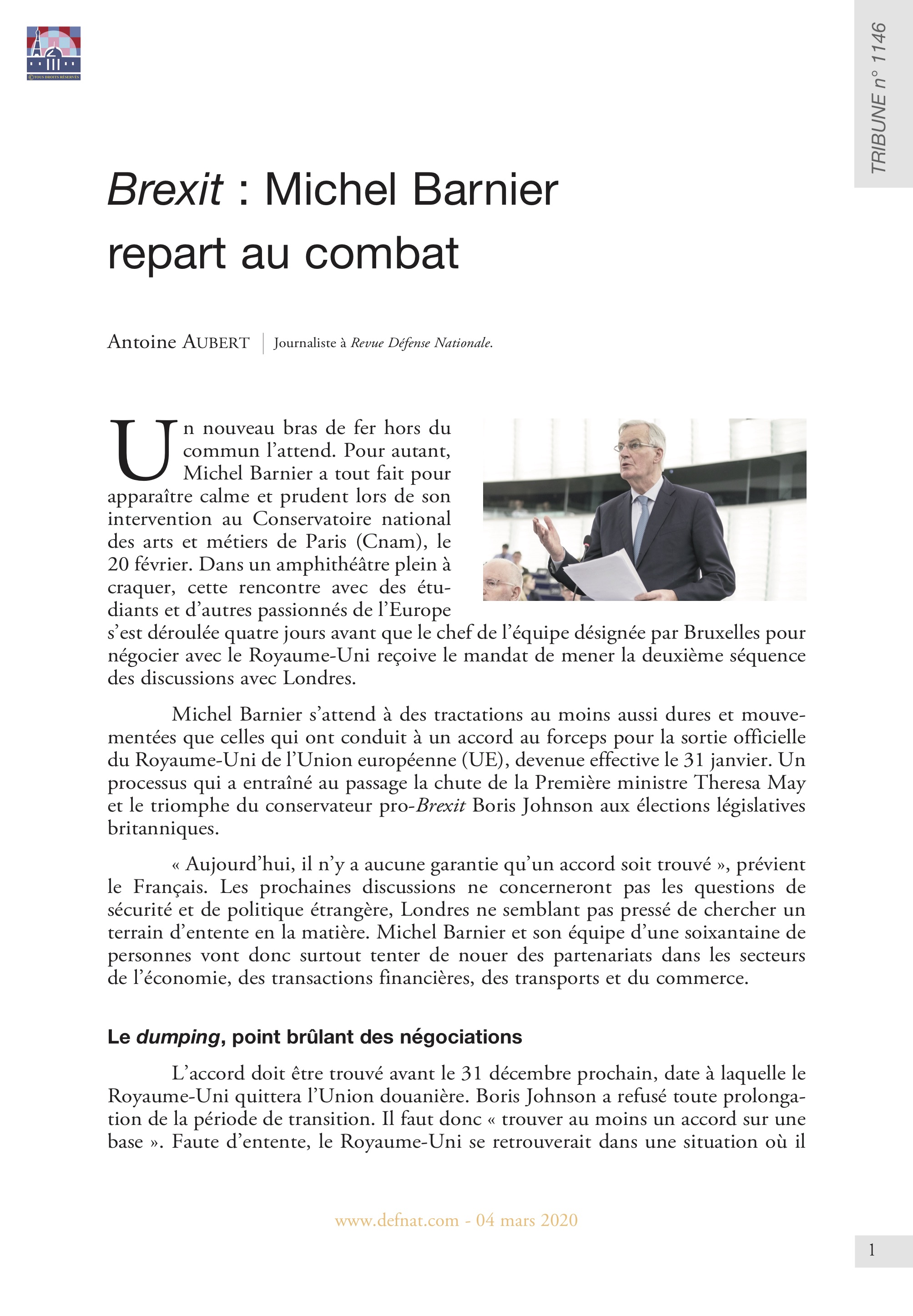 Brexit : Michel Barnier repart au combat (T 1146)
